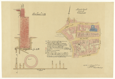 215064 Plattegrond van de terreinen tussen het Domplein en de Minrebroederstraat te Utrecht, met aanwijzing van de in ...